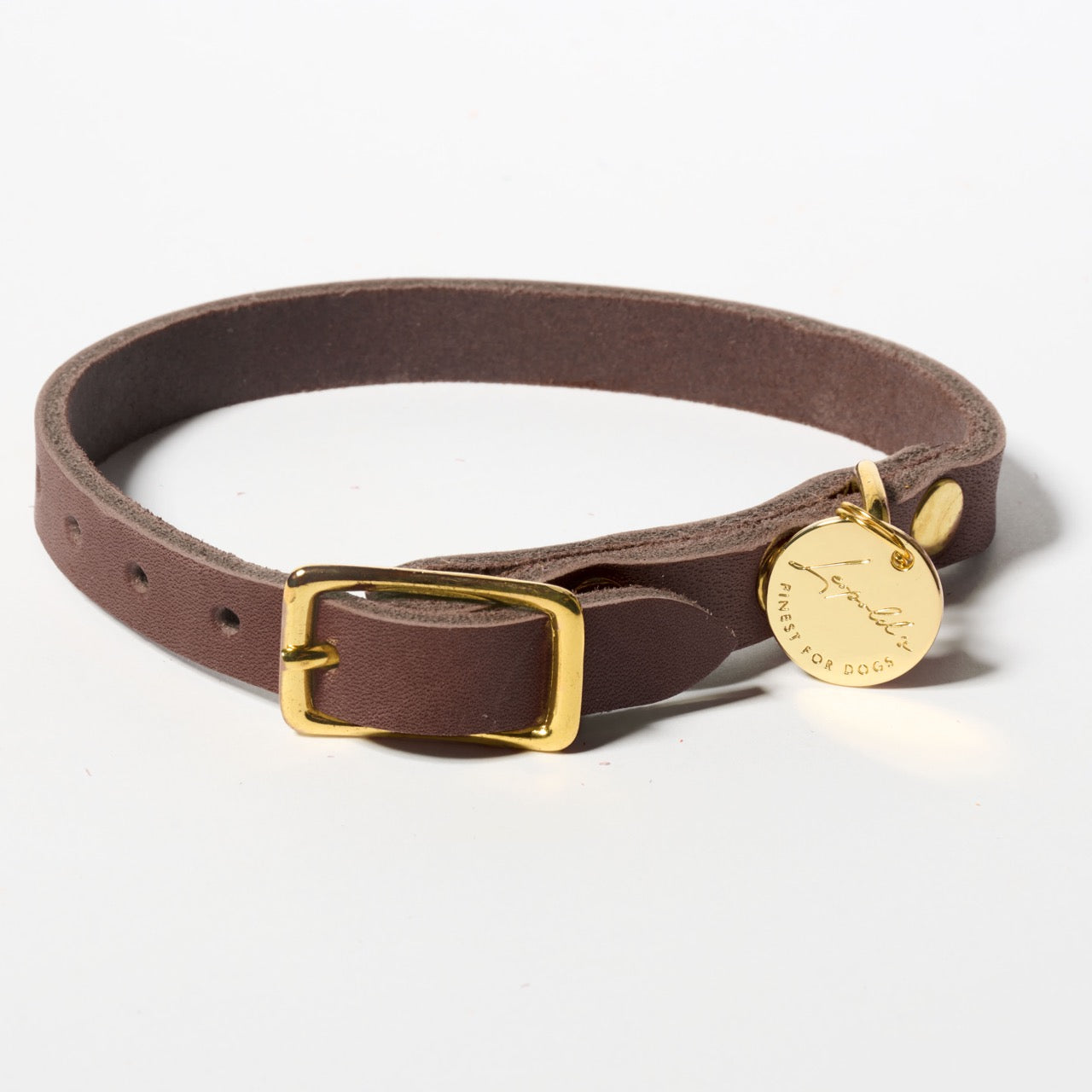 Hundehalsband Fettleder Dunkelbraun-Gold 22-28cm  - von Leopold's kaufen bei leopolds-finest [Dunkelbraun-Gold]