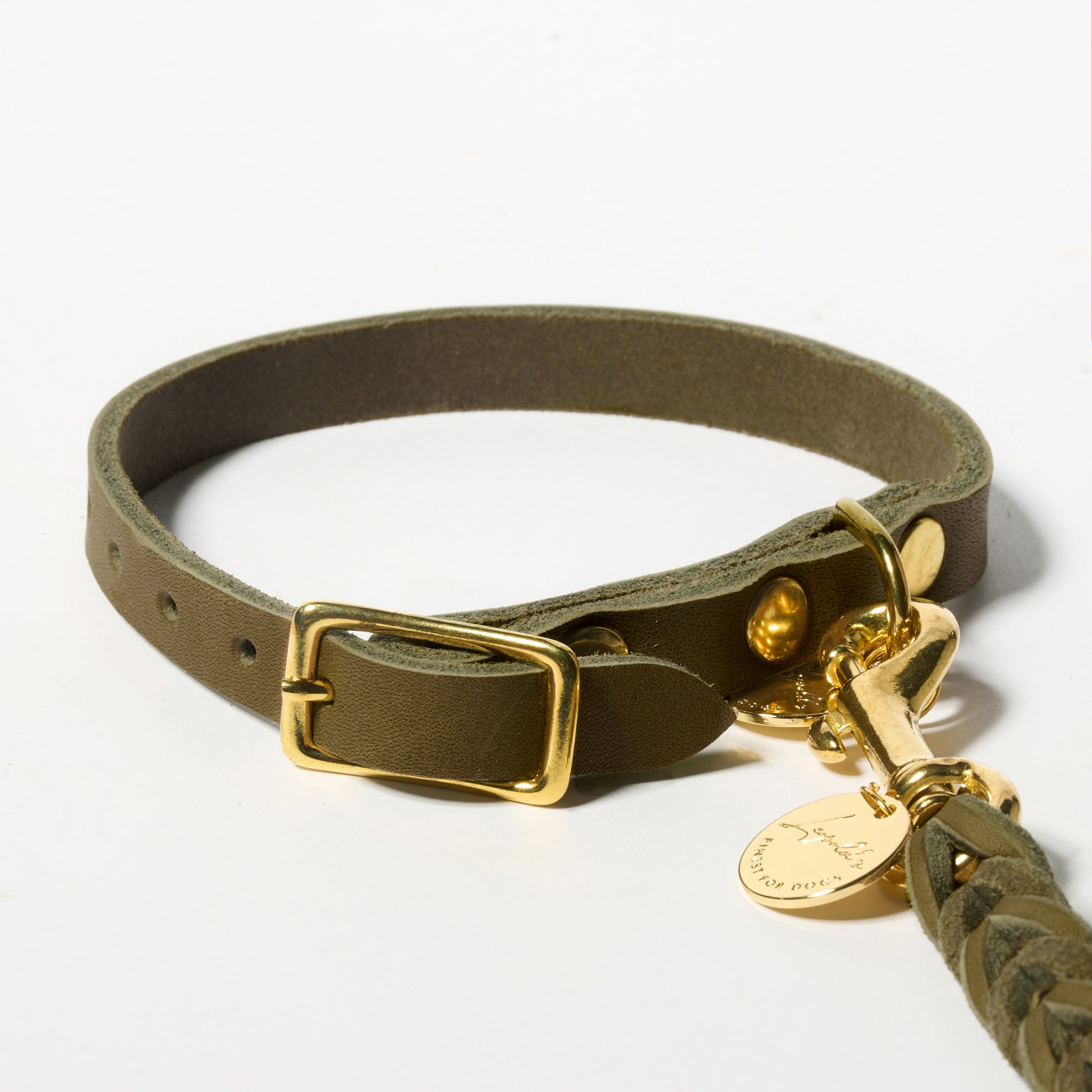 Hundehalsband Fettleder Oliv-Gold / 22-28cm - von Leopold's kaufen bei [Oliv-Gold]