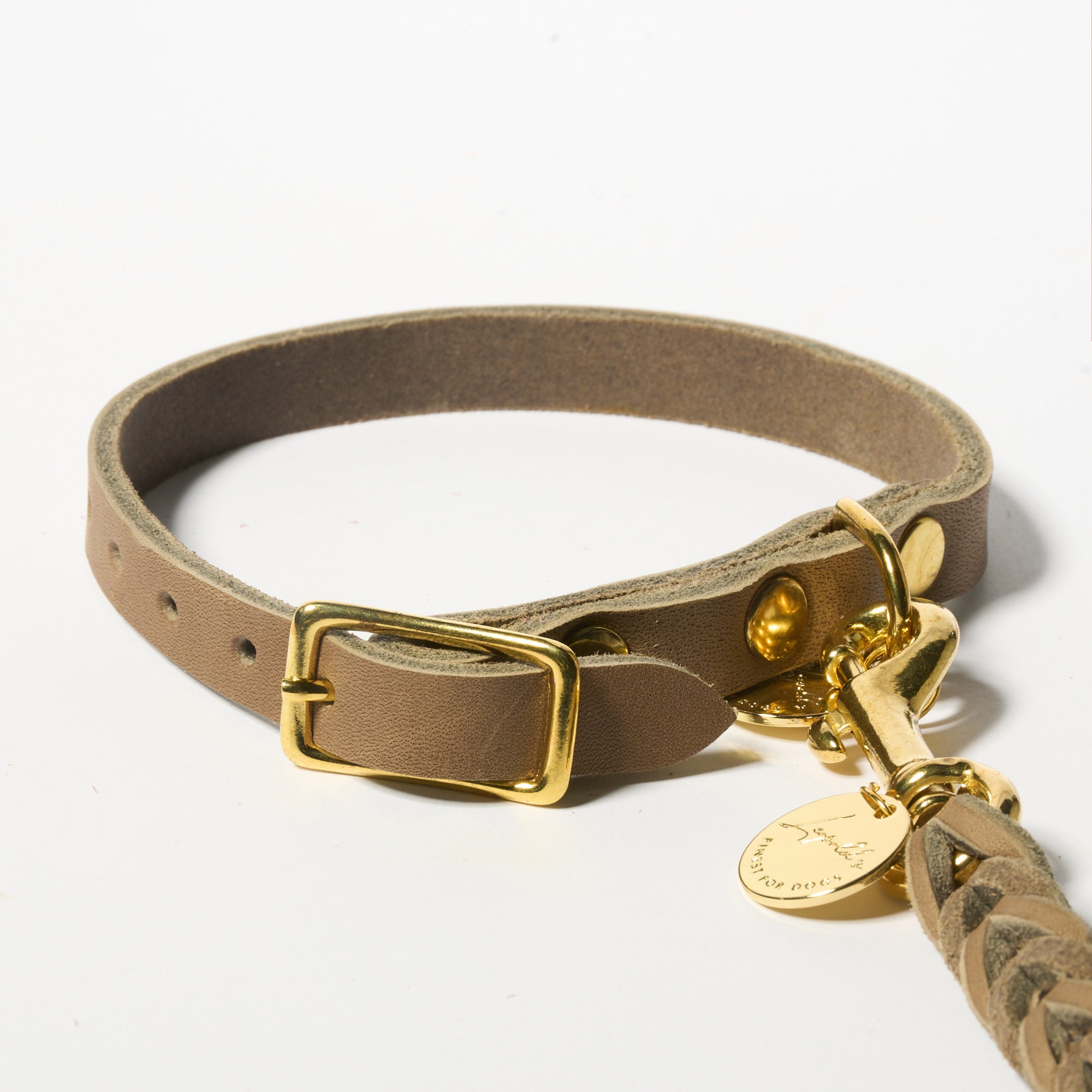 Hundehalsband Fettleder Taupe-Gold 22-28cm  - von Leopold's kaufen bei leopolds-finest [Taupe-Gold]