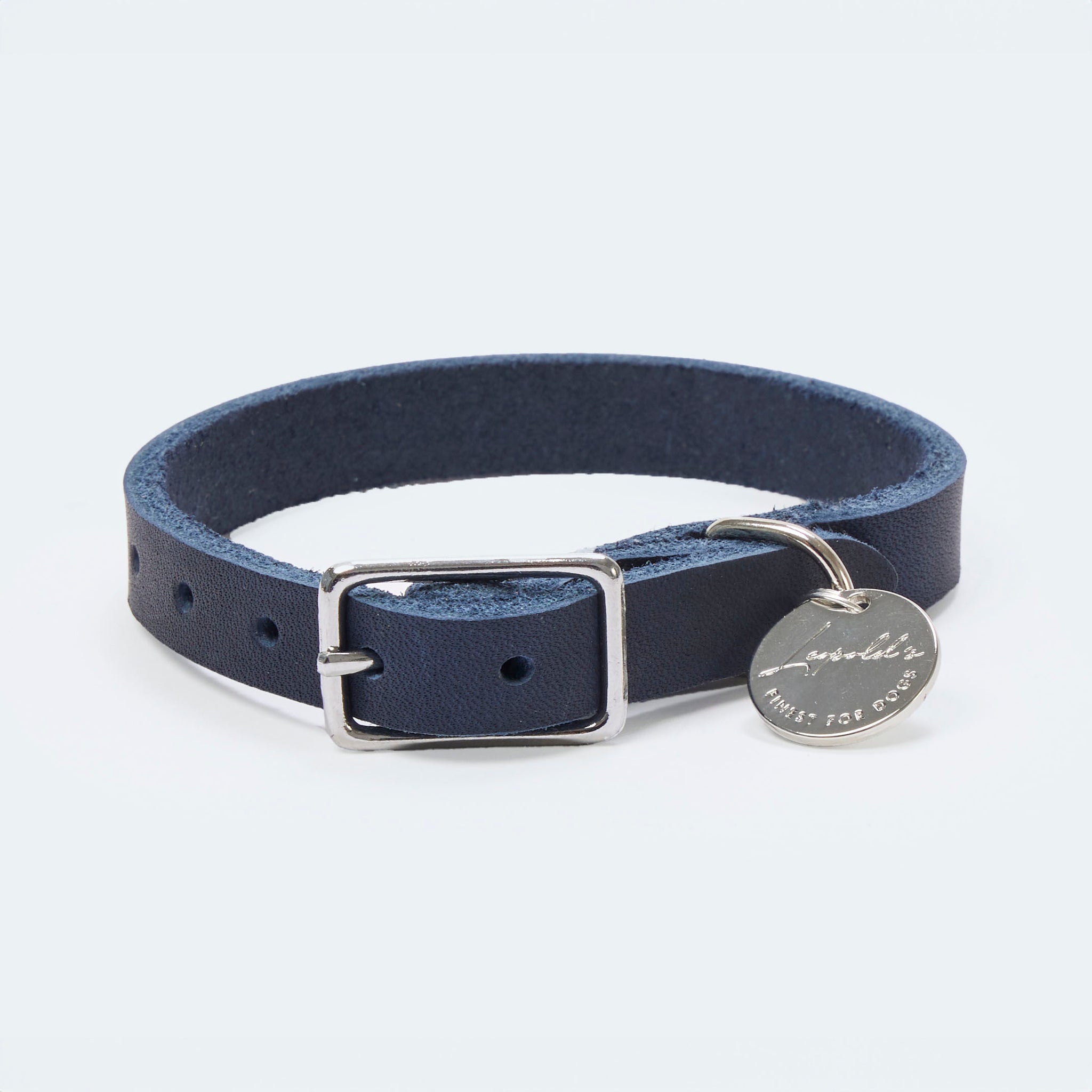 Hundehalsband Fettleder Navy-Silber / 22-28cm Navy-Silber 22-28cm  - von Leopold's kaufen bei leopolds-finest [navy-silber]