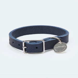 Hundehalsband Fettleder Navy-Silber / 22-28cm Navy-Silber 22-28cm  - von Leopold's kaufen bei leopolds-finest