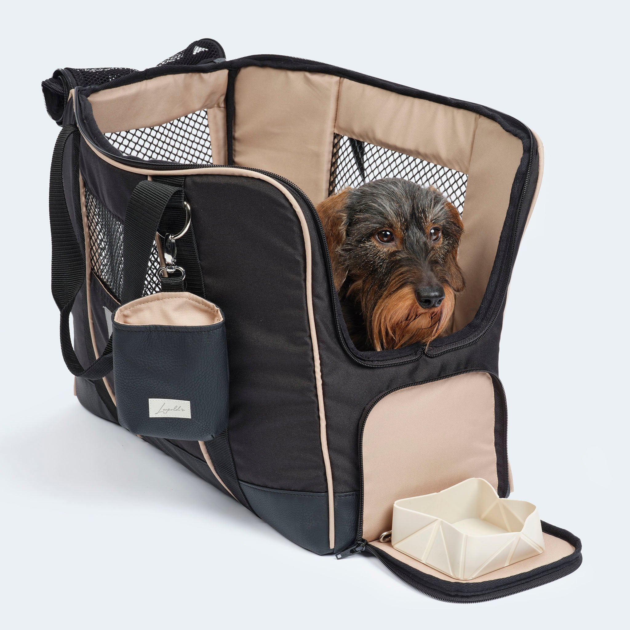 Flight bag for dachshunds and small dogs with orthopedic mattress