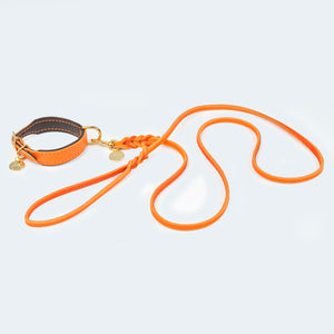 smooth leather collar orange/dark brown/gold